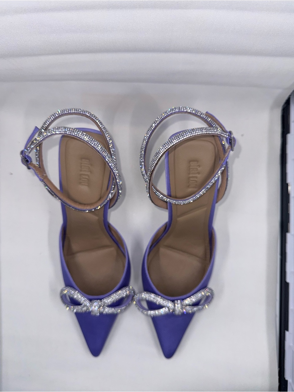 Crystal Bow Pointed-Toe Heels in Purple - Unbranded